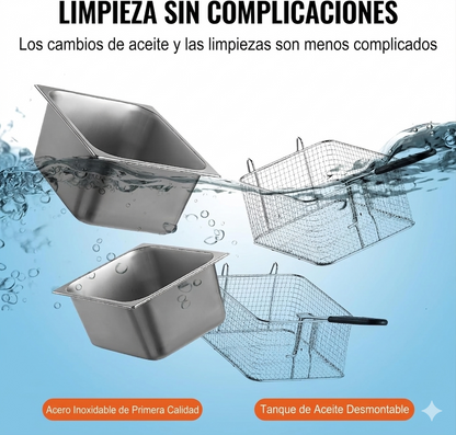 Freidora Profunda Comercial, Freidora Eléctrica de Encimera de Tanque Dual de 3000W