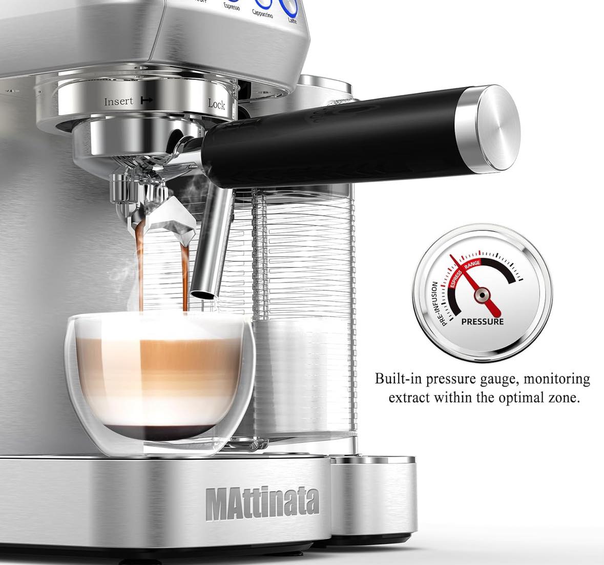 Máquina De Café Expreso De 20 Bares Capuchino Con Manómetro