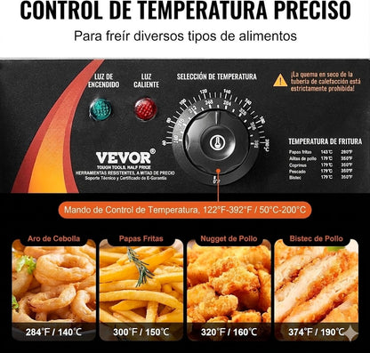 Freidora Profunda Comercial, Freidora Eléctrica de Encimera de Tanque Dual de 3000W